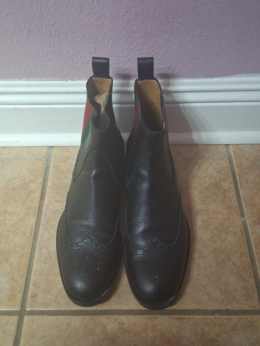 Men's  Gucci Web Black Leather Chelsea Wingtip Boots